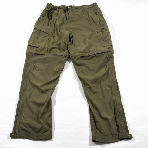 REI CoOP Pants Mens Green Relaxed Convertible Cargo Hiking Nylon Belted Sz 36x30 - Picture 1 of 13